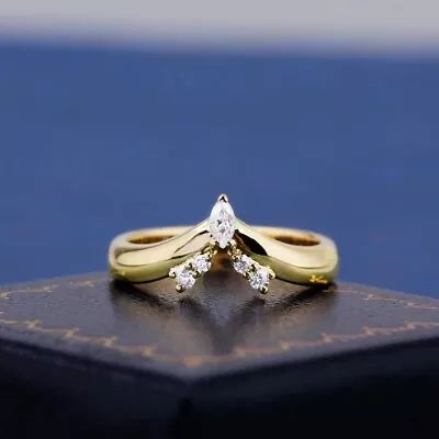 2.00Ct Round Lab-Created Marquise 14k Yellow Gold Plated Women's Engagement Ring • $132.99