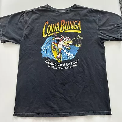 Cowabunga Surfing Cool Cow Vintage Faded Black T-Shirt Size Large Or XL 22x28.5 • $7.99