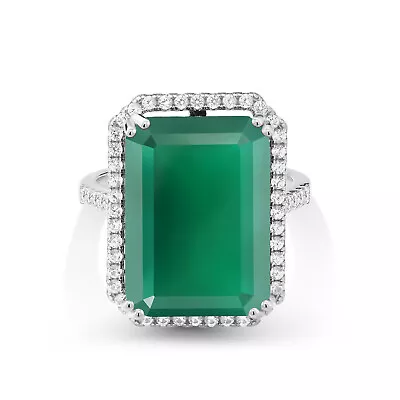925 Sterling Silver Green Onyx Ring For Women (16.14 Cttw Emerald Cut 18X13MM • $97.99