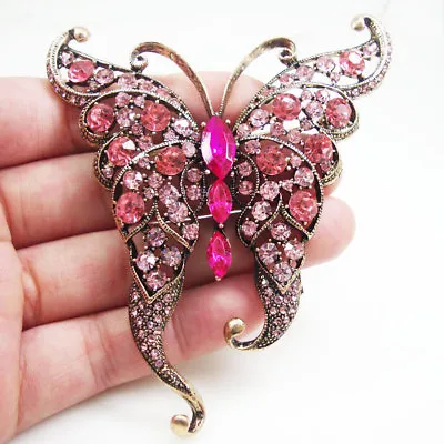 Crystal Butterfly Insect Pretty Woman Pink Brooch Pin Gold Tone • $10.79