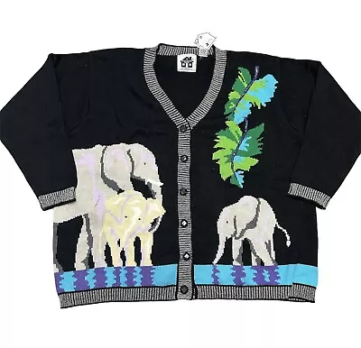 New Storybook Knit Elephant Safari Cardigan Sweater Vintage Size 3xl • $59.99