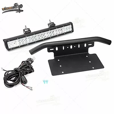 20  LED Light Bar Combo + Bull Bar Bumper License Plate Mount Bracket Wire Kit • $136.66