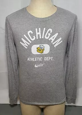 The Nike Tee Michigan Wolverines Athletic Dept L/S Gray T-Shirt Medium ~ Used • $9.15