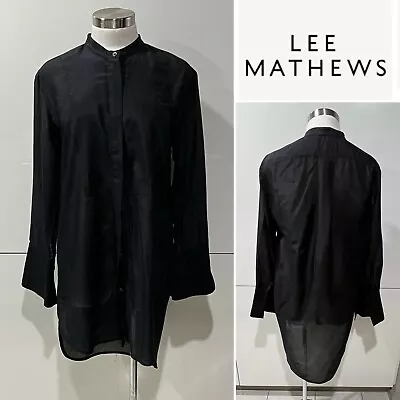 £124.01 • Buy LEE MATHEWS Black Silk Cotton Voile, Collarless L/Slv Blouse Shirt 2/10Aus/6US