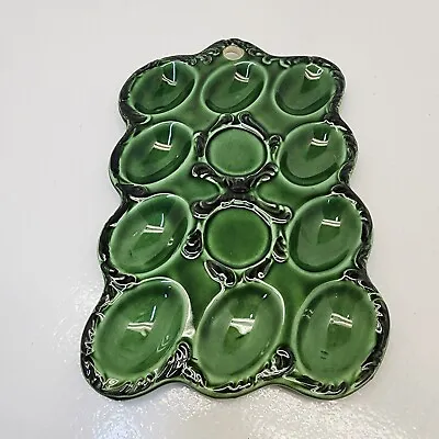 Vintage Deviled Egg Dish Server Green Ceramic Made In Japan Easter Egg Holder • $15.99