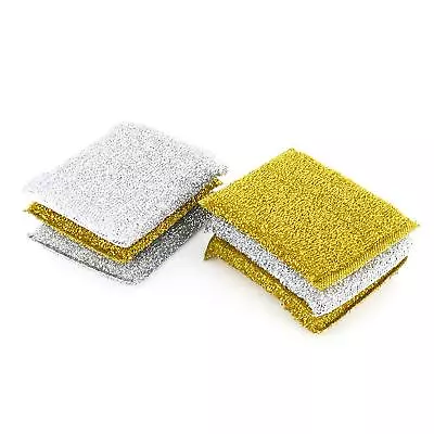 6 Metallic Scourers Scouring Pads Kitchen Cleaning Non Stick Metal Sponge Pan  • £3.69