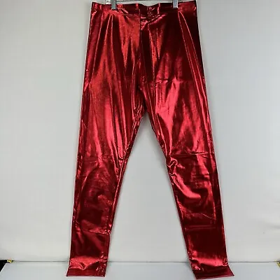 Red Shiny Metallic Leggings Stretch Pants Skinny Wet Look Rave Festival Costume • $5