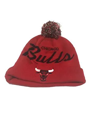 Chicago Bulls Knit Beanie Hat Cuffed W/pom Mitchell And Ness Script Preowned • $11.99