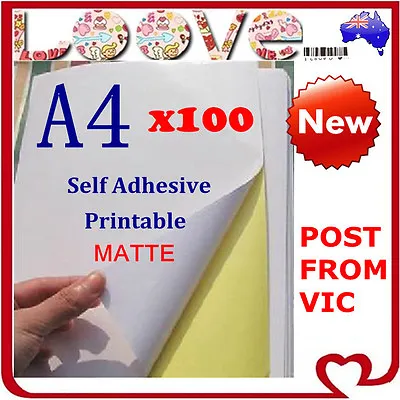 100 X A4 White Matte Self Adhesive Sticker Paper Sheet Label Laser Inkjet Print • $18.99