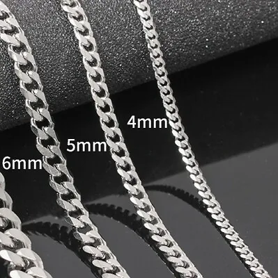 £4.95 • Buy Mens Boys Curb Chain 20 -26  4mm - 9mm Stainless Steel Silver Cuban Necklace UK