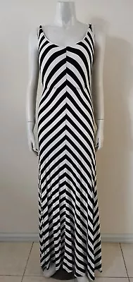 Howard Showers Sz 14 Black White Striped Stretch Maxi Dress • $29