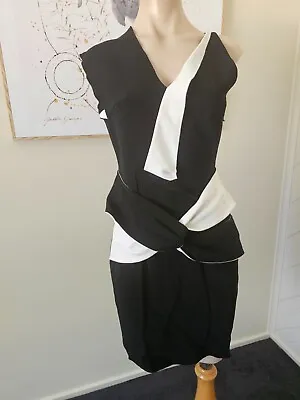 ROLAND MOURET Black White Twist Front Dress UK12 USA8 EUC • $120