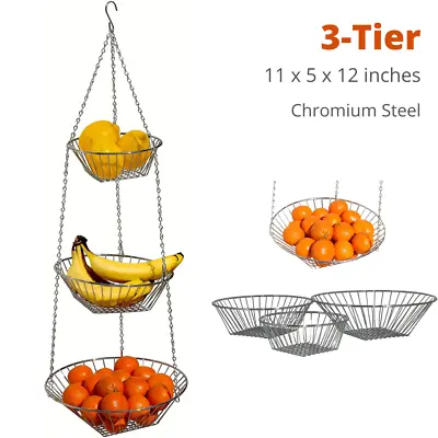 3-Tier Wire Hanging Kitchen Basket Fruit Vegetable Organizer Plant Storage NEW • $21.90