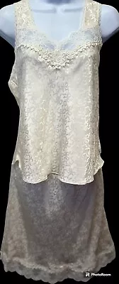 Vintage Christian Dior Half Slip Cami Set Ivory Embossed Satin & Lace Medium • $106.09