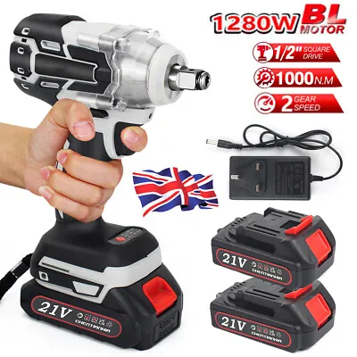 1000Nm 21V Cordless Electric Impact Wrench Drill Gun Ratchet Driver + 2 Battery • £32.99