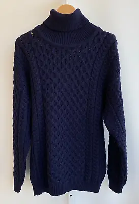 NWT Aran Crafts Irish Wool Sweater Medium M Men's Navy Fishermen Knit Sweater • $74.95