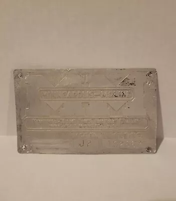 Vintage MM Minneapolis Moline Model J2 Number Plate Emblem • $2