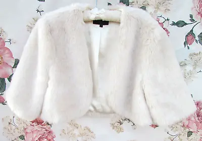 Ivory Soft Silky Faux Fur Jacket Shrug S 8/10 By COAST £75 Worn Once Briefly • £24.99