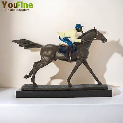 Jockey Ridding Horse Bronze Statue Racing Equine Sculpture For Art Decor Gifts • $579.60