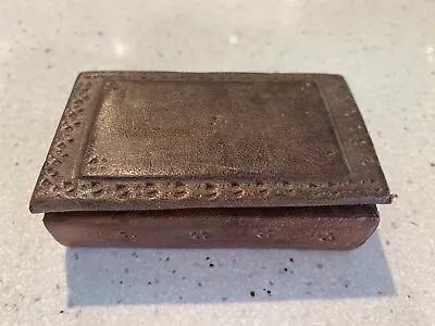 Vintage Brown Leather Trinket Jewelry Box W/ Tooled Detailing • $8