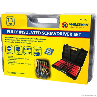 11pc Insulated Screwdriver Set Soft Grip Flat Phillips In Case Diy Professional • £6.99