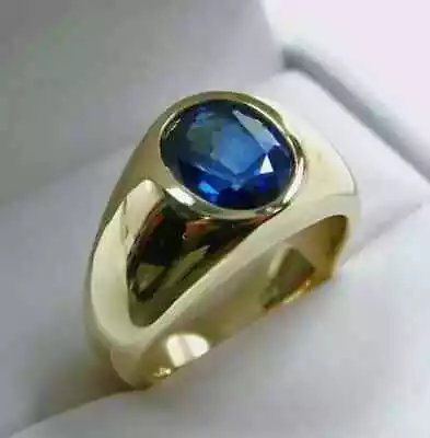 2.02Ct Oval Simulated Sapphire Charm Men Finger Band Ring 14k Yellow Gold Finish • $110.62