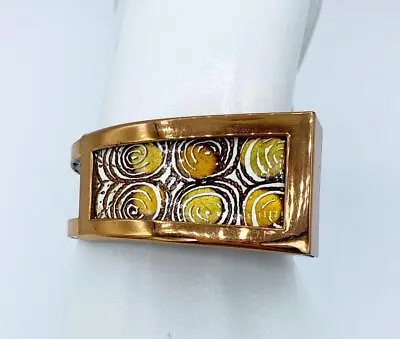 Matisse Renoir Copper & Gold Copper & White Swirls Enamel Clamper Cuff Bracelet • $60