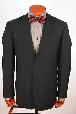 Mens Suit 2 Button 100% Wool Super 150'S Pant Flat Front Color Black Tone/Tone • $88