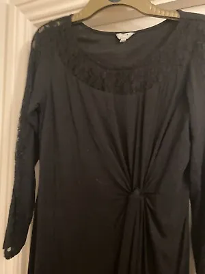 M&S Per Una  Black Dress Size 14 LACE DETAIL SLEEVES • £3.50