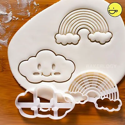 $13.80 • Buy Set Of 2: Smiling Cloud + Rainbow Cookie Cutters | Cute Baby Shower Biscuit