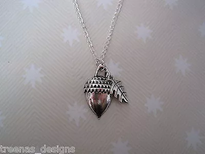 Cute ACORN WITH LEAF TIBETAN Silver Plated Necklace 18 Inch Chain • £5.25