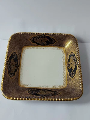 £12 • Buy Stunning Solian Soho Pottery Gold Cobalt Blue & White Dragons Square Plate