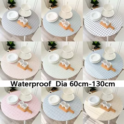 Solid Check Plaid Waterproof Oil-Proof Round Table Cover Dinning Tablecloths • $16.79