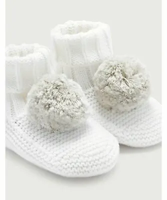£8.99 • Buy THE LITTLE WHITE COMPANY Knitted Pom-Pom Booties Baby Gift Boys Girls Winter