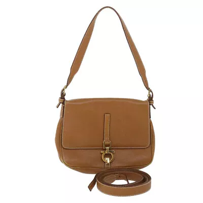 Salvatore Ferragamo Gancini Shoulder Bag Leather 2way Brown Auth 54917 • $242.32