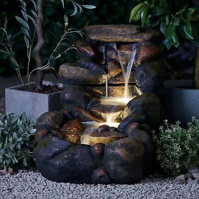 Serenity Garden 48cm Rock Pool Cascading Water Feature LED Outdoor Fountain NEW • £159.99