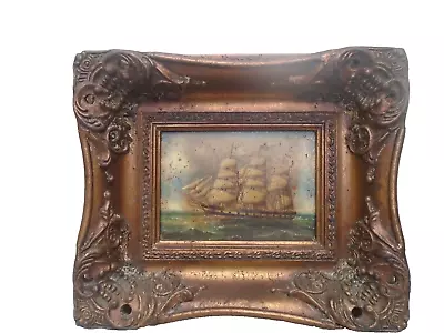 Fabulous Small Antique Style Seascape Oleograph With Amazing Gilt Frame  LOOK • $19.92