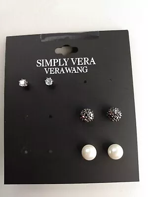 Simply Vera Vera Wang - 3 Pairs Stud Earrings - Silver Tone • $6.99