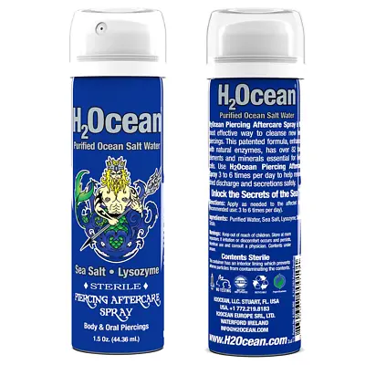 2 Small Bottles 1.5 Oz H2Ocean Natural Sea Salt Body Piercing Aftercare Sprays • $30.99