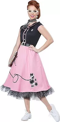 50's Sweetheart Poodle Skirt Sock Hop Pink Fancy Dress Halloween Adult Costume • $60.95