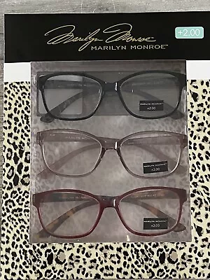  Marilyn Monroe 3 Pk BLACK LITE MAUVE RED  Readers Glasses +2.00 • $24.50