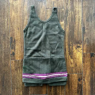 Antique 1920s Green Stripe Wool Bathing Suit Women Swimsuit Art Deco 20s 30s • $246