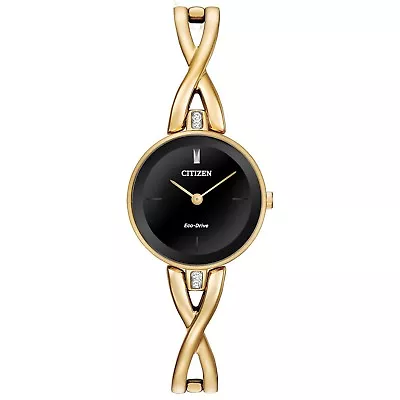 Citizen Axiom Eco-Drive Women's Black Dial Gold Bangle Watch 23mm EX1422-54E • $99.99