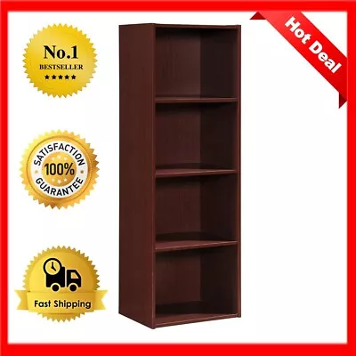 4 Shelf Bookcase Wood Sturdy Closed Back Storage Shelves Slim Bookshelf Case NEW • $49.50