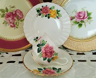 Vintage Salisbury Bone China Made In England Rose Pattern Trio C1946+ • $35