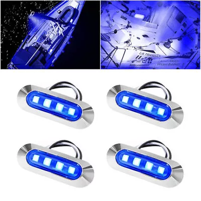 4x Marine Boat LED Courtesy Lights Cabin Deck Walkway Stair Light Blue 12V -24V • £7.87