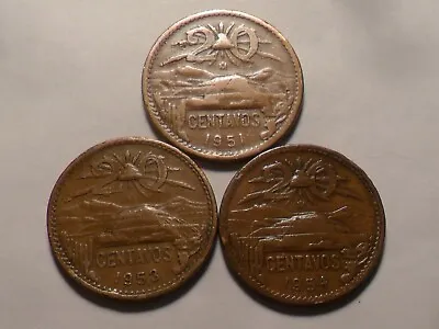 1951(Mo) 1953(Mo) 1954(Mo) NICE MEXICO BRONZE 20 CENTAVOS 3 PC SET KM#439!! • $7