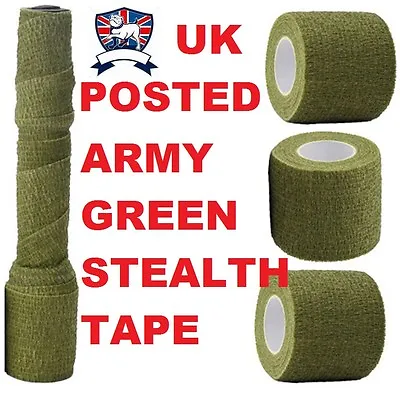 GREEN STEALTH TAPE WRAP 5cm X 4.5m SELF ADHESIVE SNIPER HUNTING RIFLE CAMO • £2.49