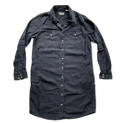 £19.95 • Buy Levi's Black Denim Western Style Shirt Dress Size Medium Pearl Snap Buttons Levi