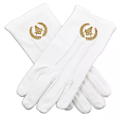 Grand Lodge Masonic Embroidered Cotton Gloves - [White] • $13.49